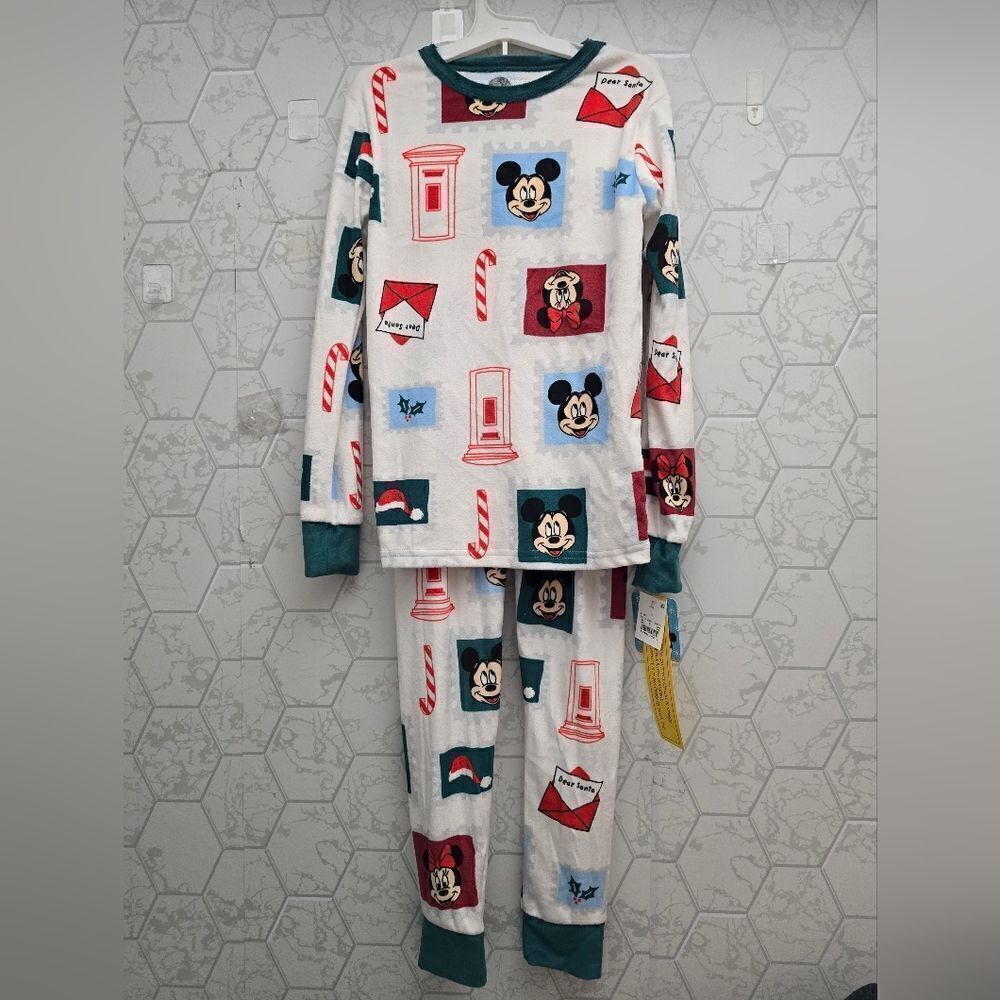 NWT Kids' Christmas Disney Mickey Minnie Mouse 2pc Snug Fit Pajama Set, size 10 - Picture 1 of 8